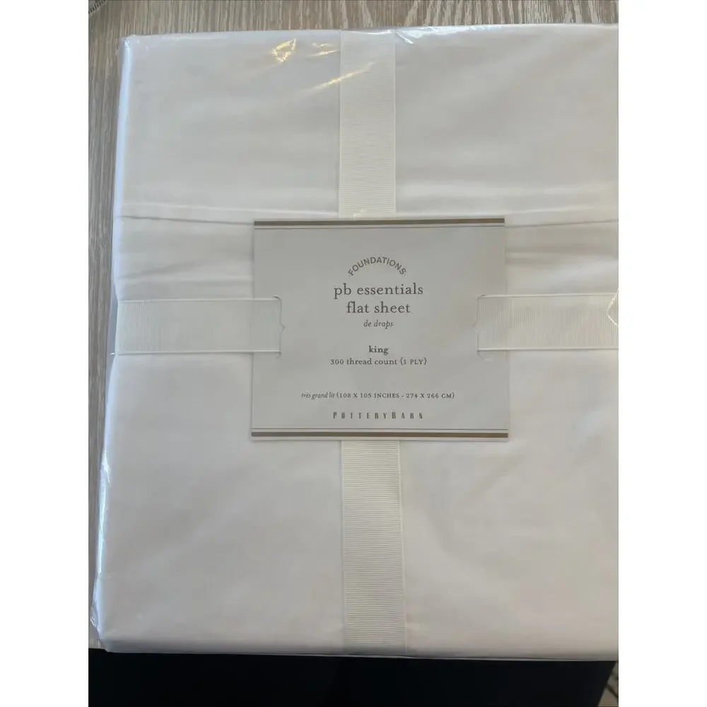 NWT POTTERY BARN PB ESSENTIALS SATEEN FLAT SHEET KING 300 THREAD WHITE 108x105